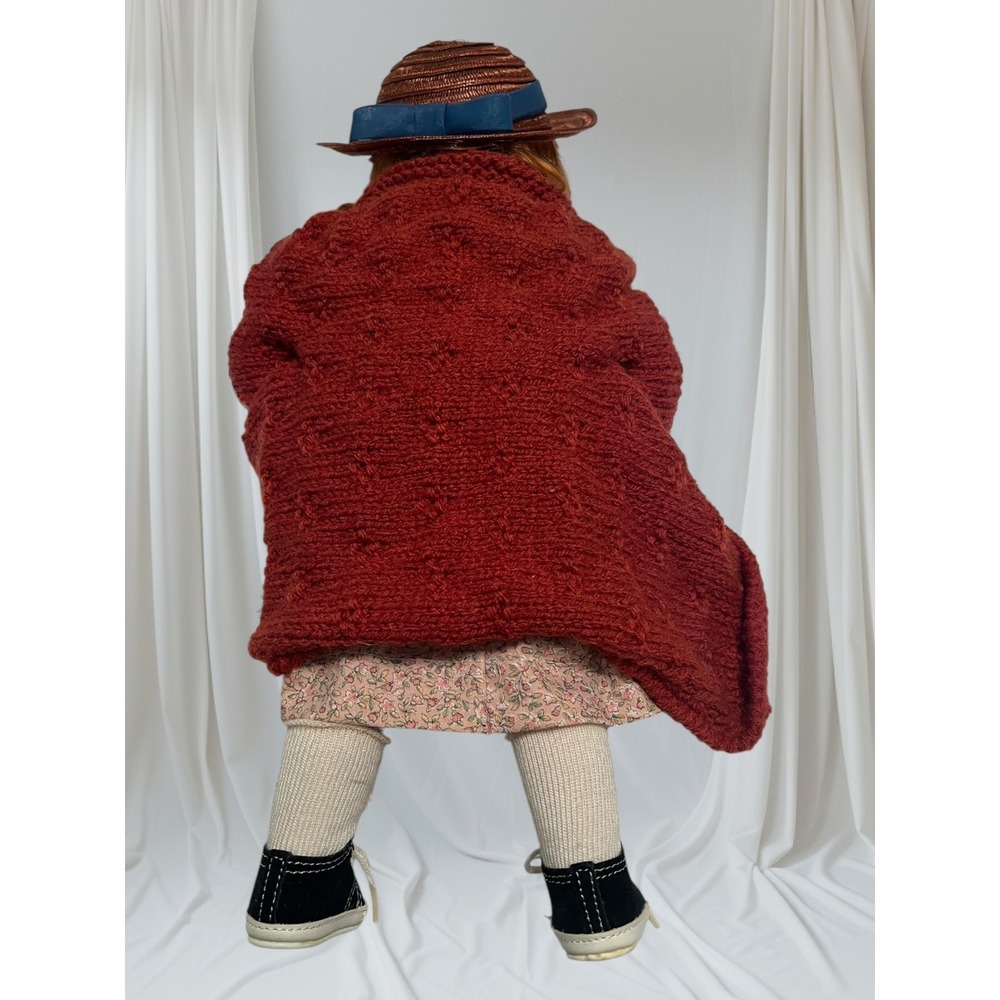 Vintage Porcelain Doll Red Hair, Floral Dress, Knit Sweater, Hat & Pinwheel - Picture 3 of 10